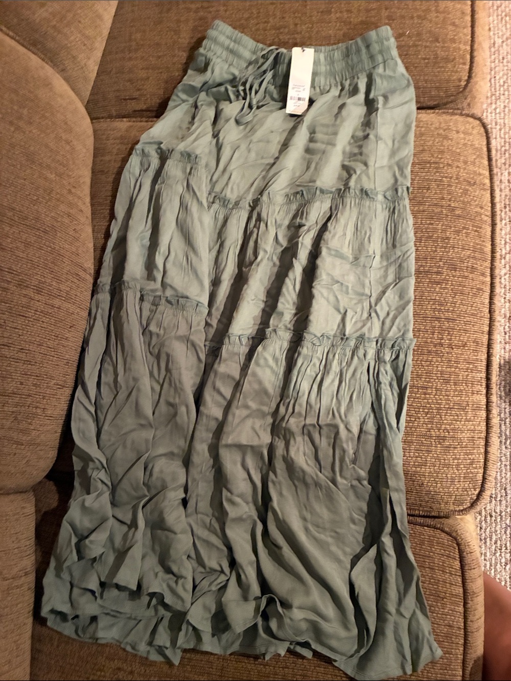 Women's Sage Tiered Maxi Skirt with Elastic Waist